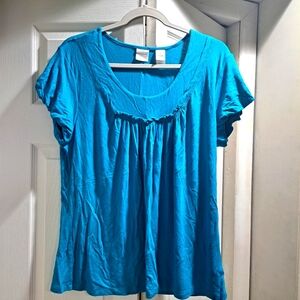 NWOT EMMA JAMES size XL womens teal blue cap sleeve jersey knit top/blouse